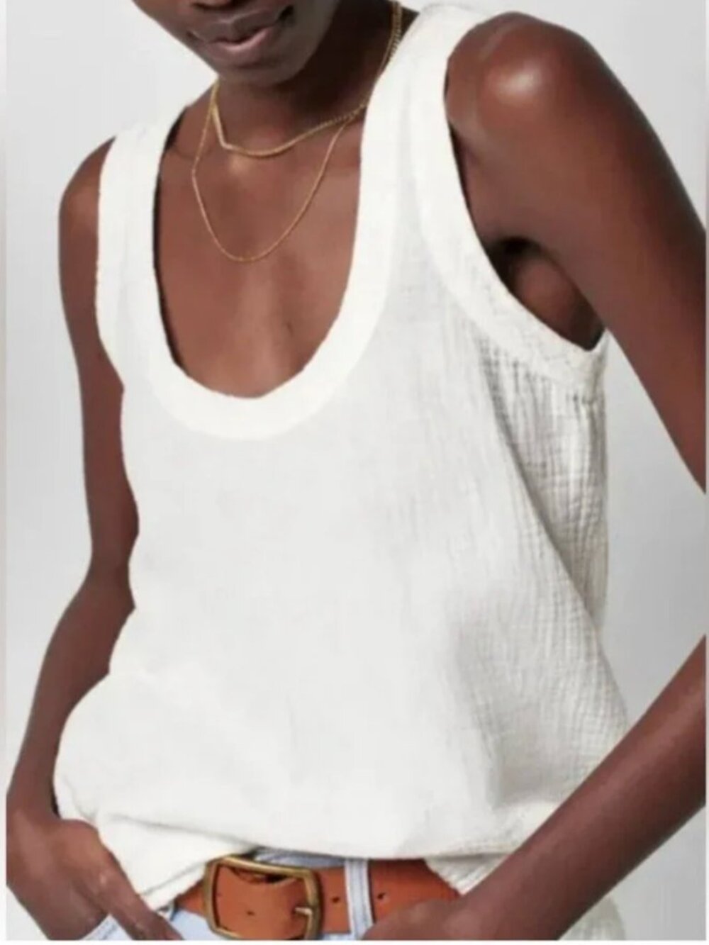 Faherty 100% Organic Cotton Gauze Oversized White Scoop Neck Tank Top S $68